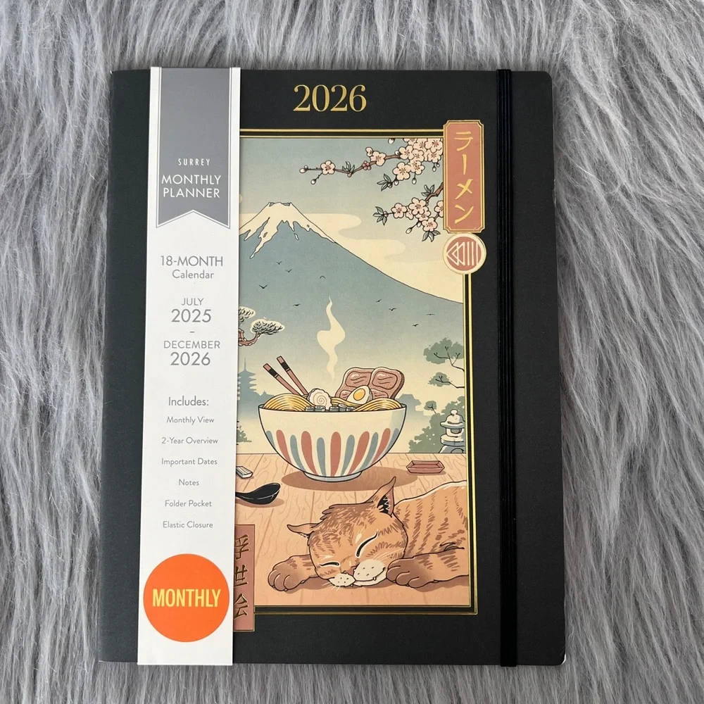 Cat and Ramen 18-Month Planner with inner pocket. NWT